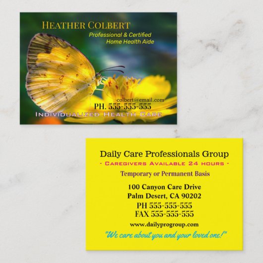 Yellow Butterfly Trustworthy Caregiver 名刺 (正面/裏面)