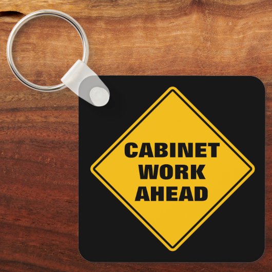 Yellow cabinet work ahead personalized road sign  キーホルダー (正面)