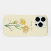 Yellow Carnation Botanical Watercolor Custom Name iPhoneケース (裏面横)