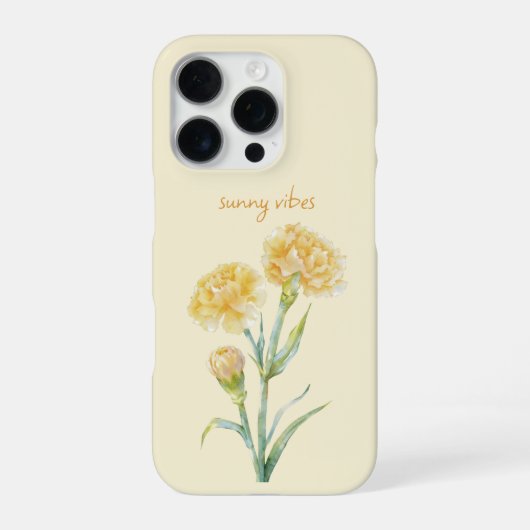Yellow Carnation Botanical Watercolor Custom Name iPhoneケース (裏面)
