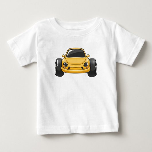 Yellow Cartoon Car  ベビーTシャツ (正面)