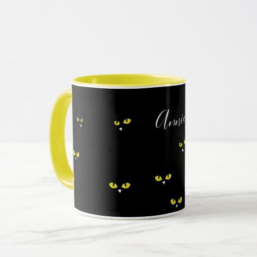Yellow Cat Eyes on Black マグカップ (正面左)