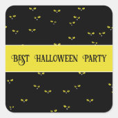 Yellow Cat Eyes on Black Best Halloween Party スクエアシール (正面)