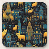 Yellow cats in the City Night Ai Art コースター (正面)