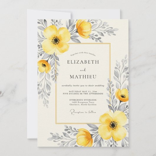 Yellow Charcoal Ethereal Summer Wedding 招待状 (正面)