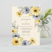 Yellow Charcoal Striking Floral Wedding 招待状 (スタンド正面)