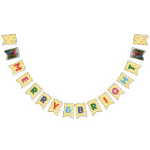 Yellow Checkerboard Merry & Bright Bunting Banner
