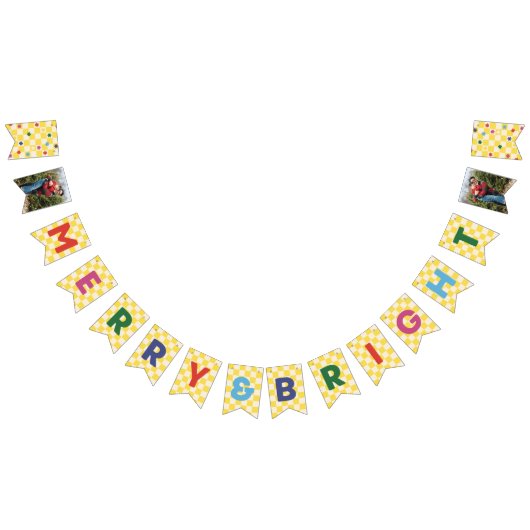 Yellow Checkerboard Merry & Bright Bunting Banner バンティングフラッグ (全)