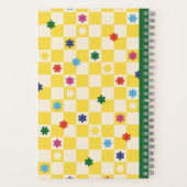Yellow Checkerboard Pattern Stars Flowers Notebook ノートブック (裏面)