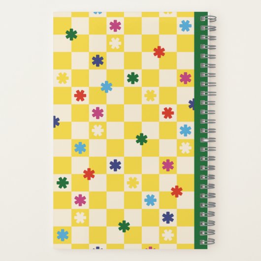 Yellow Checkerboard Pattern Stars Flowers Notebook ノートブック (裏面)
