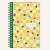 Yellow Checkerboard Pattern Stars Flowers Notebook ノートブック (正面)