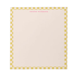 Yellow Checkerboard Pink Name Preppy Minimalist ノートパッド