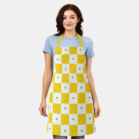 Yellow Checkered All-Over Print Apron エプロン (着用した状態)