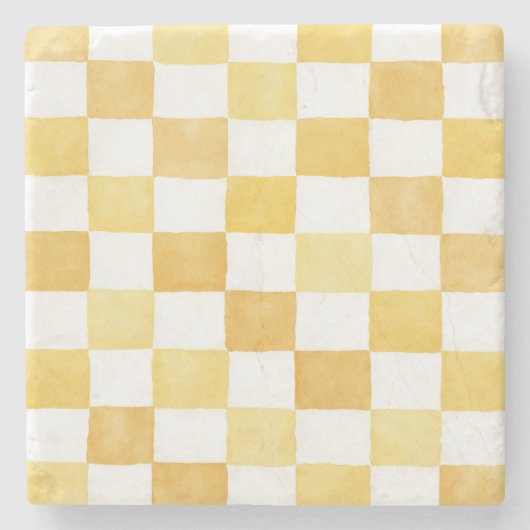 Yellow Checkered Decorative Stone Coaster ストーンコースター (正面)
