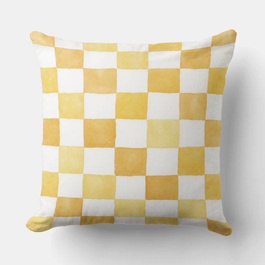Yellow Checkered Decorative Throw Pillow  クッション (正面)
