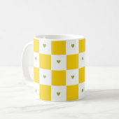 Yellow Checkered with Green Heart Mug コーヒーマグカップ (正面左)