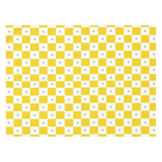 Yellow Checkered with Green Heart Tablecloth テーブルクロス (正面(横))