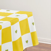 Yellow Checkered with Green Heart Tablecloth テーブルクロス (インサイチュ)