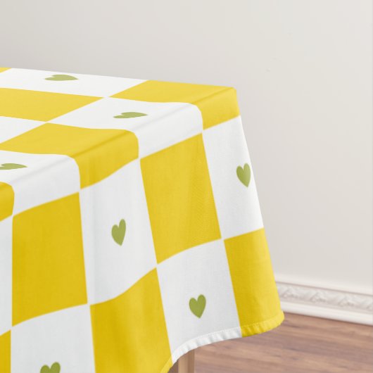 Yellow Checkered with Green Heart Tablecloth テーブルクロス (インサイチュ)