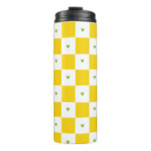 Yellow Checkered with Green Heart Thermal Tumbler