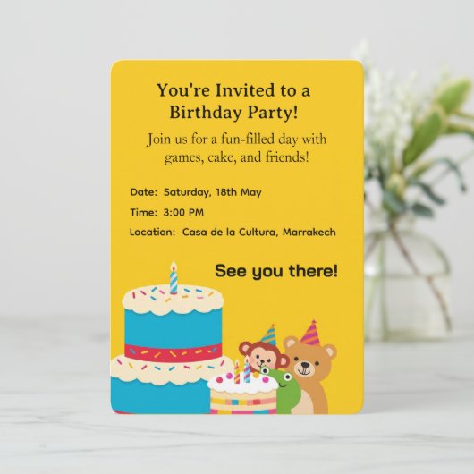  Yellow Childish Birthday Invitation Card – Fun Ki (スタンド正面)