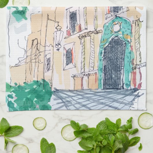 Yellow Church キッチンタオル (折り畳み)