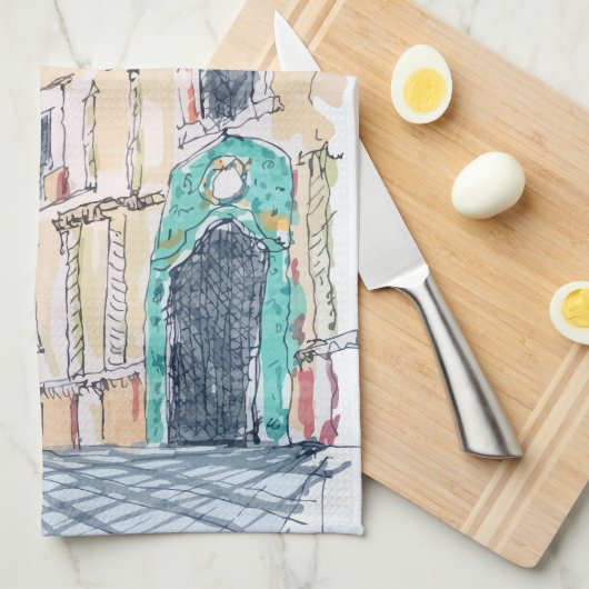 Yellow Church キッチンタオル (四つ折り)