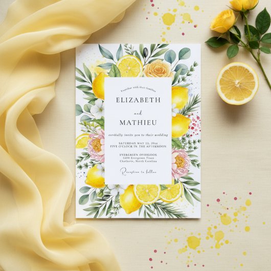 Yellow Citrus Blossom Romance Wedding 招待状