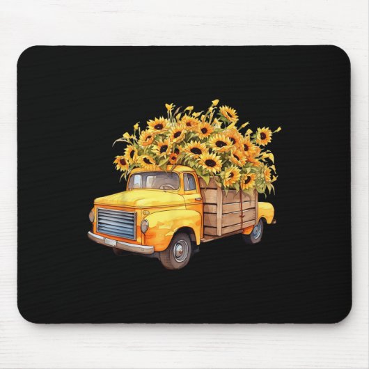 Yellow Ckup Truck Sunflower Autumn Halloween Thank マウスパッド (正面)