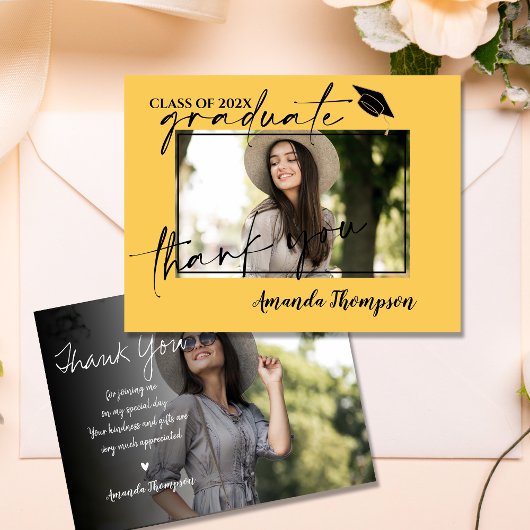Yellow Class of 2025 Graduation Photo Thank You ポストカード