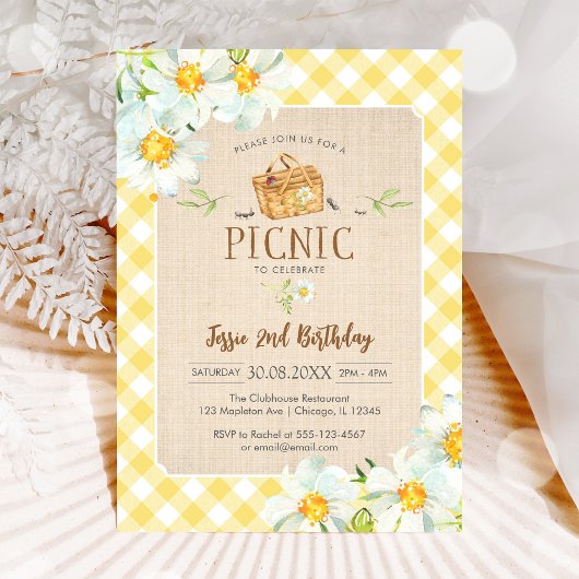 Yellow Classic Picnic Birthday Invitation 招待状