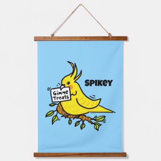 Yellow Cockatiel Parrot Gimme Treats 吊り下げ型タペストリー (正面)