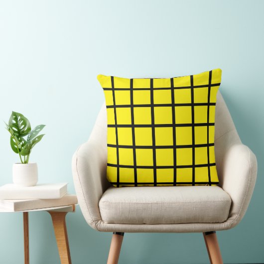 yellow coloured square pattern and black borders クッション (椅子)