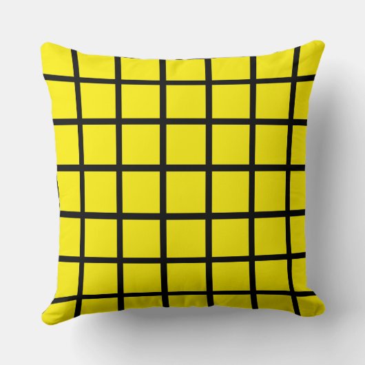 yellow coloured square pattern and black borders クッション (裏面)