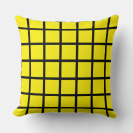 yellow coloured square pattern and black borders クッション