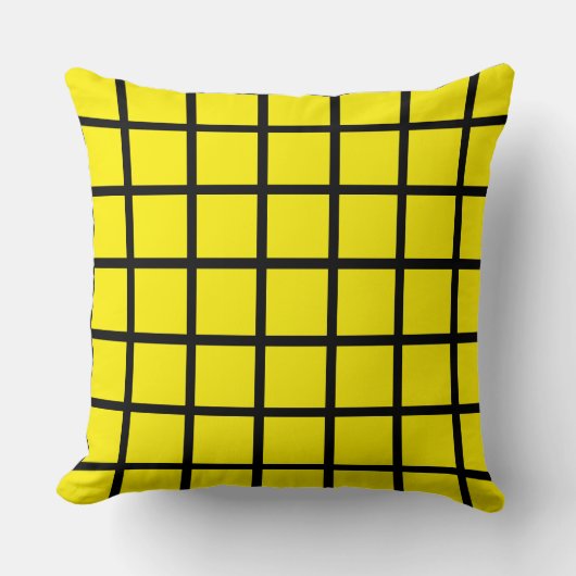 yellow coloured square pattern and black borders クッション (正面)