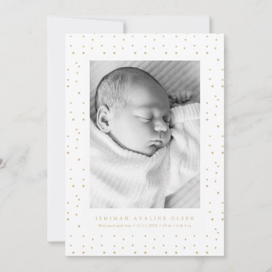 Yellow Confetti Baby Birth Announcement Photo Card 案内状 (正面)