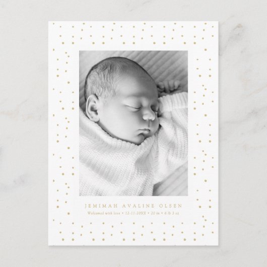 Yellow Confetti Baby Birth Announcement Postcard ポストカード (正面)