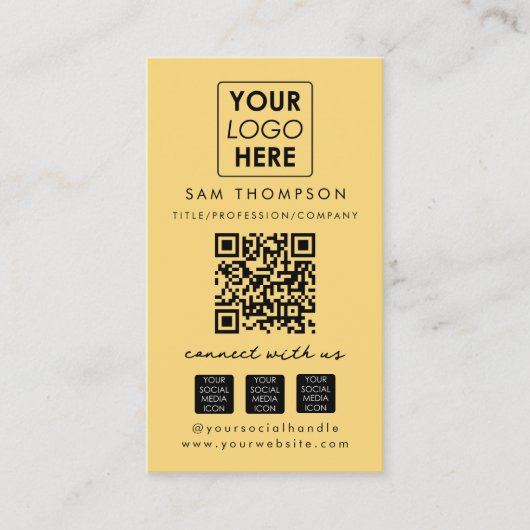 Yellow Connect with UsソーシャルメディアQRコード写真 名刺 (正面)