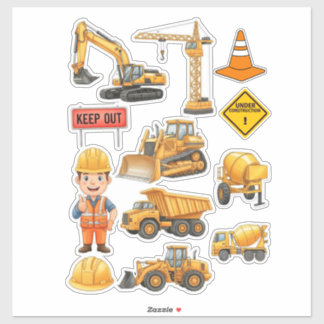 Yellow Construction Truck Builder Vinyl Sticker シール