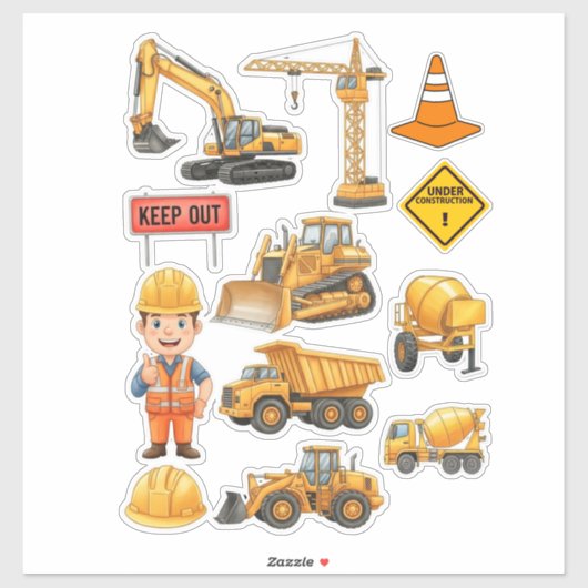 Yellow Construction Truck Builder Vinyl Sticker シール (シート)