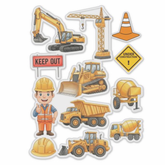 Yellow Construction Truck Builder Vinyl Sticker シール (正面)