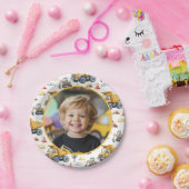 Yellow Construction Trucks Birthday Photo Kids  ペーパープレート (パーティー)