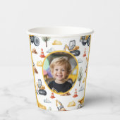 Yellow Construction Trucks Boy Birthday Photo 紙コップ (裏面)