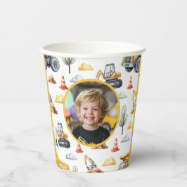 Yellow Construction Trucks Boy Birthday Photo 紙コップ