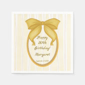 Yellow coquette retro stripes bow birthday party スタンダードカクテルナプキン (正面)