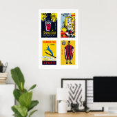 Yellow Croatian Matchbox Labels Grid Print ポスター (ホームオフィス)