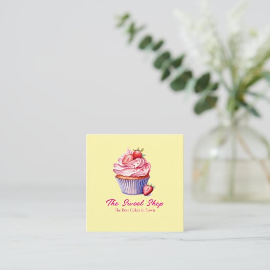 Yellow Cupcake Bakery Card | Editable Logo スクエア名刺 (スタンド正面)