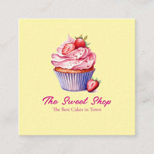 Yellow Cupcake Bakery Card | Editable Logo スクエア名刺 (正面)
