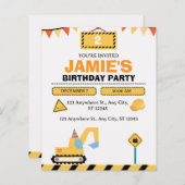 Yellow Cute Construction Truck Boys 2nd Birthday (正面/裏面)